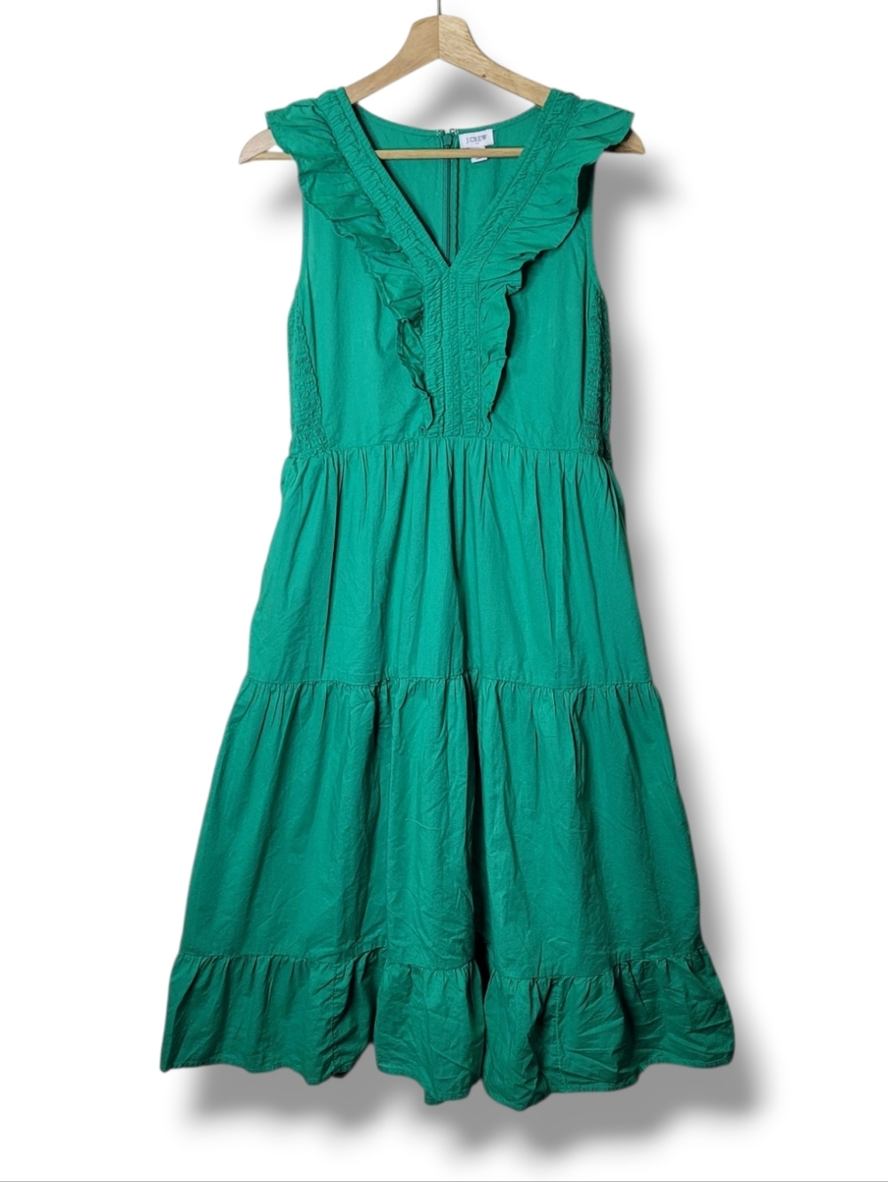 J. Crew V-Neck Smocked Midi Tiered Shift Dress In Green Size 8